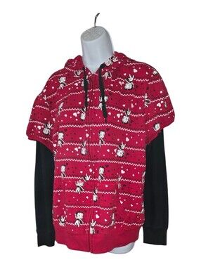 Vintage Betty Boop Zip-Up Hoodie Red Layered Look Goth Pin-up Medium